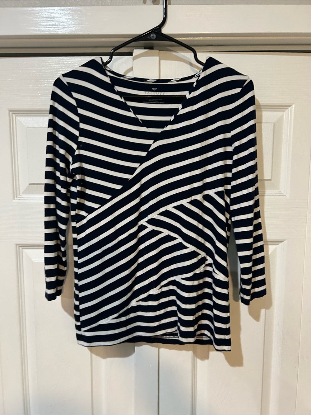 Talbots navy and white striped top